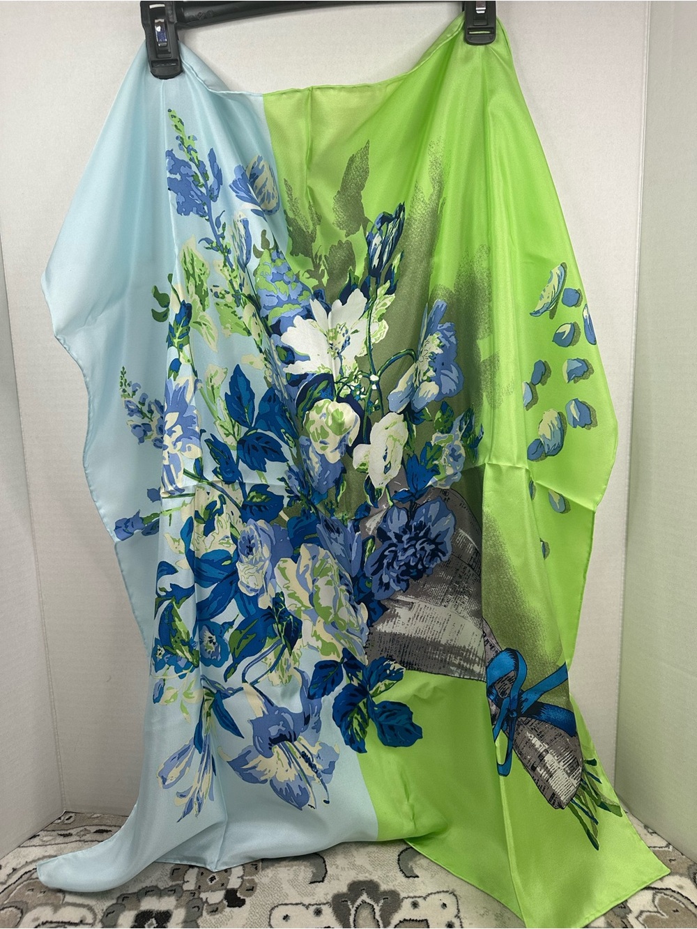 Talbots Blue and Lime Green Floral 100% Silk Scarf